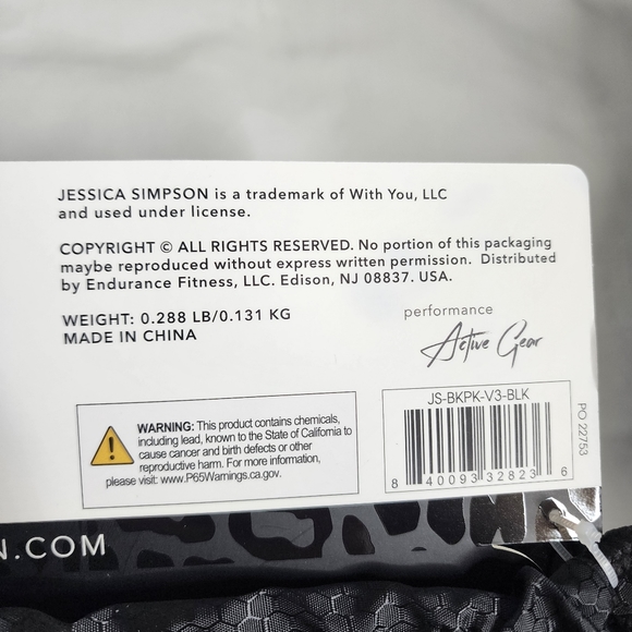 Jessica Simpson Drawstring Cinch Bag Water Resistant Black Travel Bag NWT - Picture 10 of 11